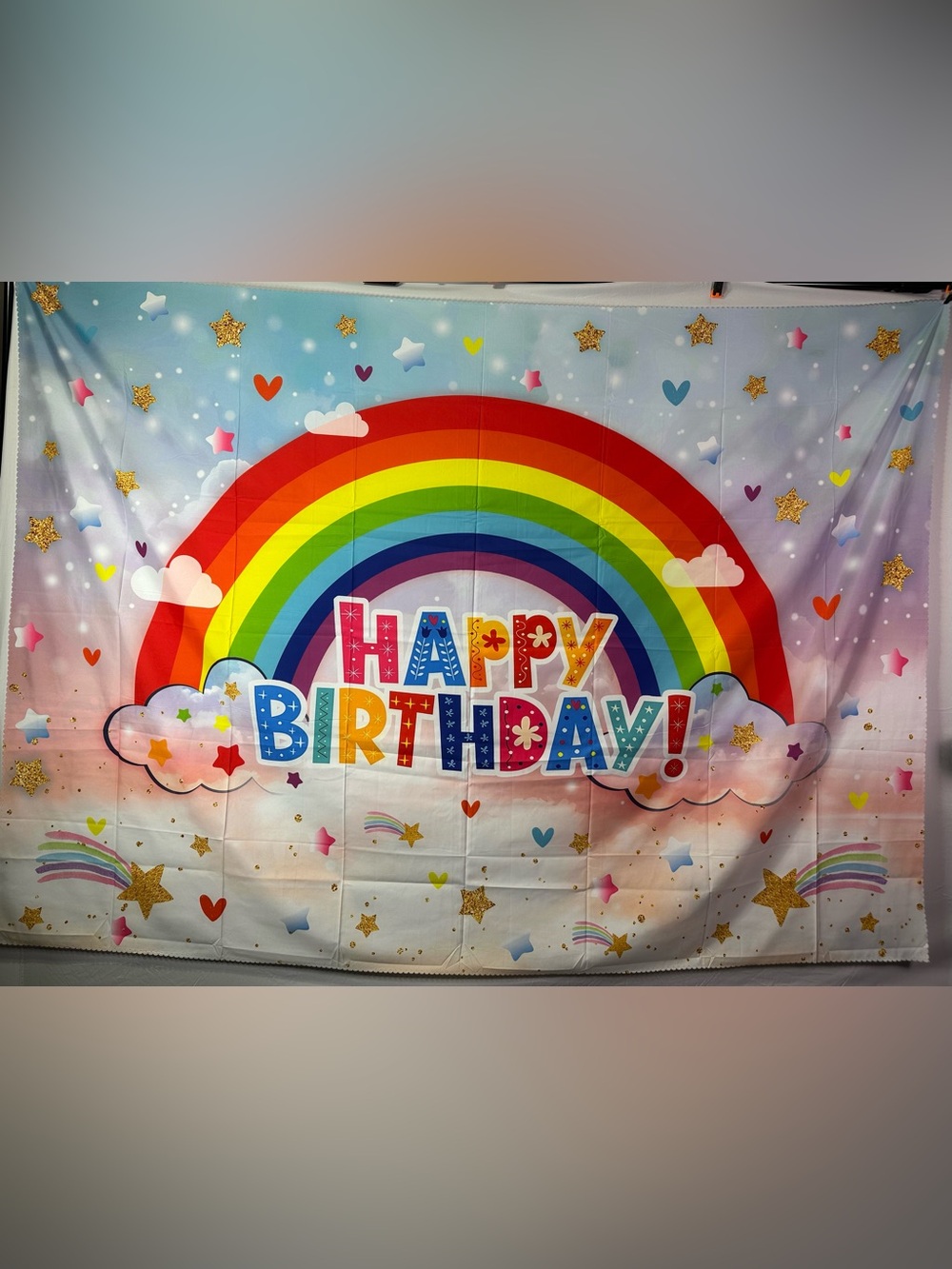 Large Rainbow Theme Happy Birthday Backdrop Banner 7x5ft.